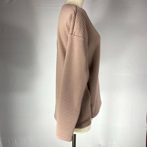 MONDETTA Dusty Pink Ribbed Sweatshirt Women's Medium Side Zip Long Sleeve Boxy - Picture 2 of 10